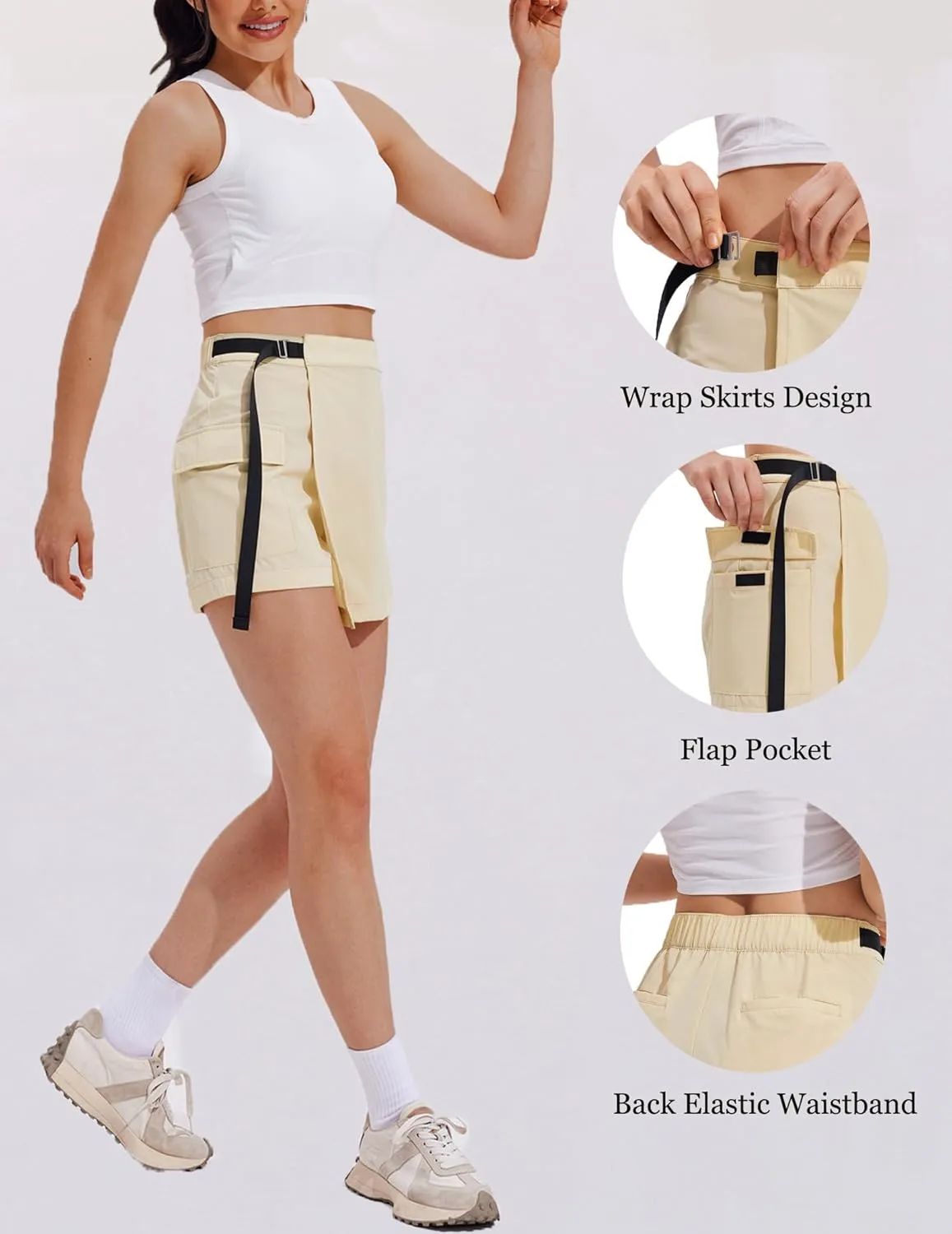 PINSPARK Womens Hiking Shorts Lightweight Golf Skorts Quick Dry Athletic Short with Cargo Pockets for Outdoor Causal