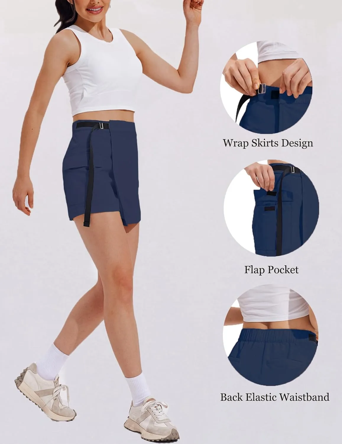 PINSPARK Womens Hiking Shorts Lightweight Golf Skorts Quick Dry Athletic Short with Cargo Pockets for Outdoor Causal