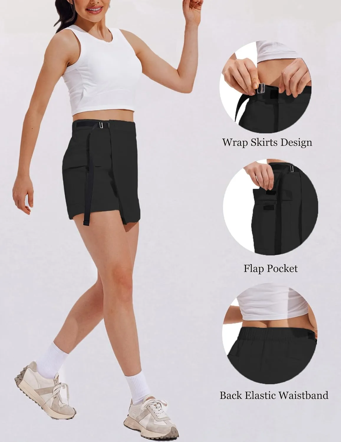 PINSPARK Womens Hiking Shorts Lightweight Golf Skorts Quick Dry Athletic Short with Cargo Pockets for Outdoor Causal