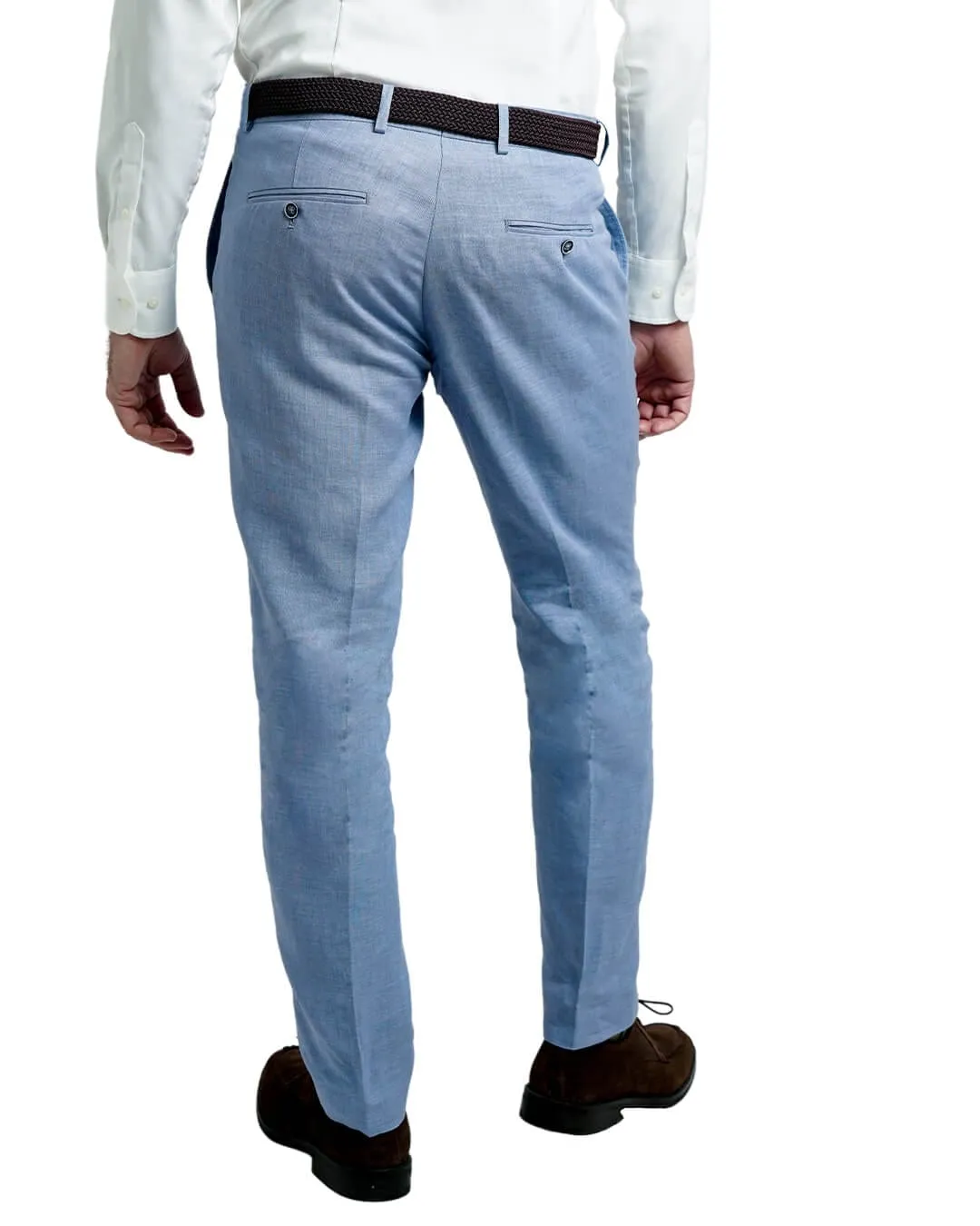 Plain Sky Blue Linen Trousers