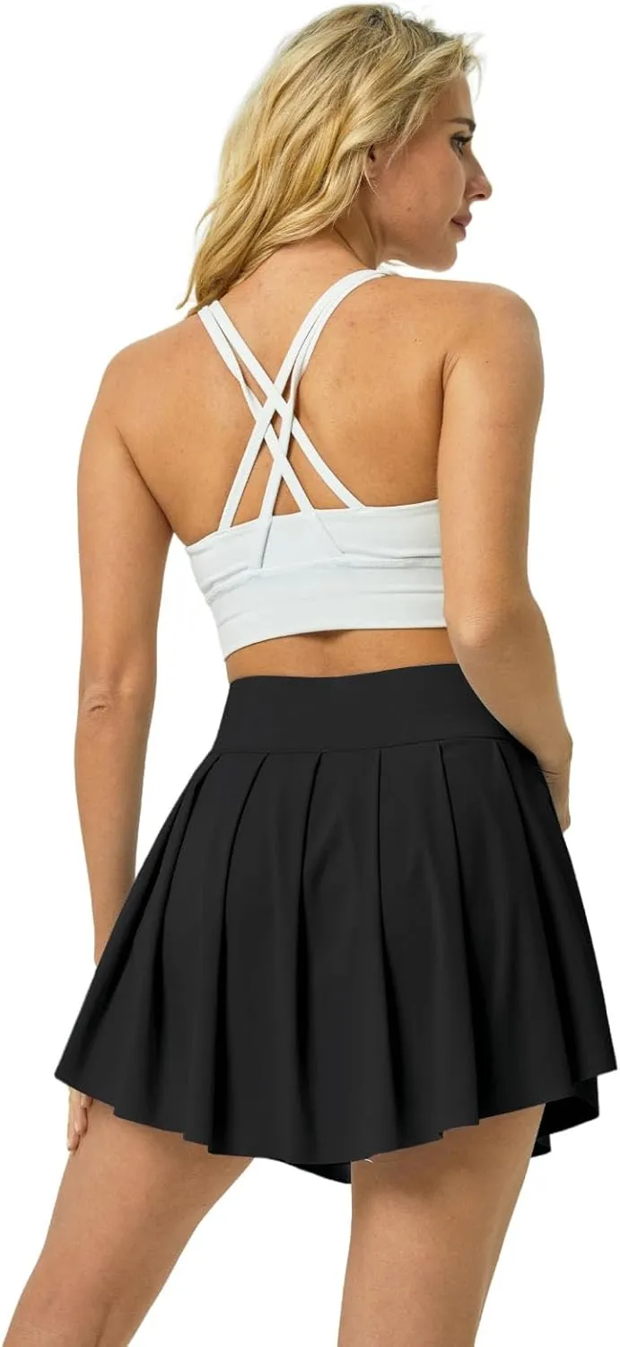 Pleated Tennis Skater Skirts for Women with Inner Shorts Pockets Sports Mini Skirt Flowy Golf Athletic Workout Skort