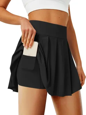 Pleated Tennis Skater Skirts for Women with Inner Shorts Pockets Sports Mini Skirt Flowy Golf Athletic Workout Skort