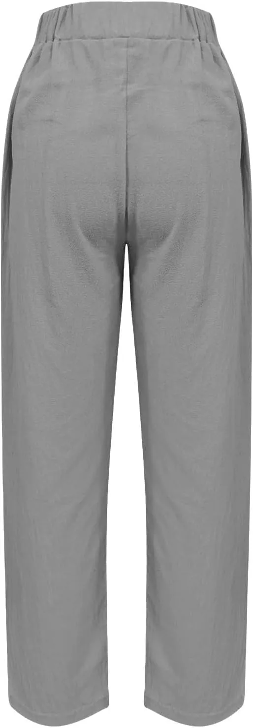 Plus Size Women Summer Linen Pants 2025 Elastic High Waist Casual Pant Drawstring Loose Trousers Capris with Pockets