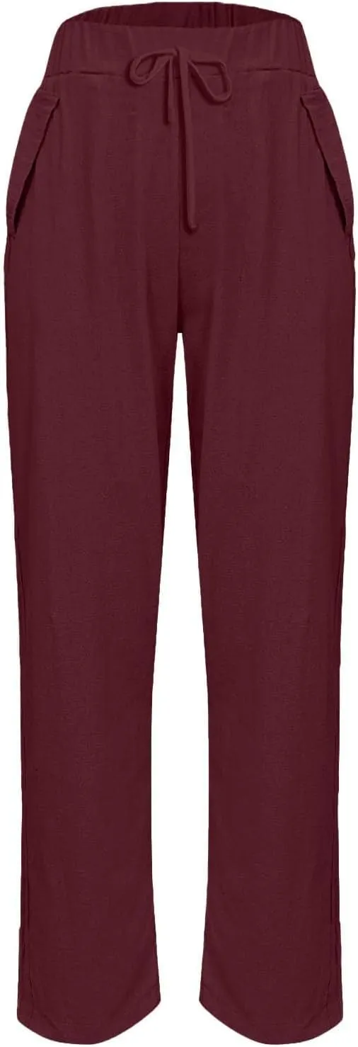 Plus Size Women Summer Linen Pants 2025 Elastic High Waist Casual Pant Drawstring Loose Trousers Capris with Pockets