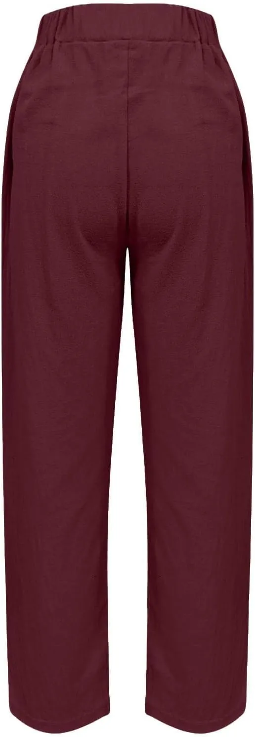 Plus Size Women Summer Linen Pants 2025 Elastic High Waist Casual Pant Drawstring Loose Trousers Capris with Pockets