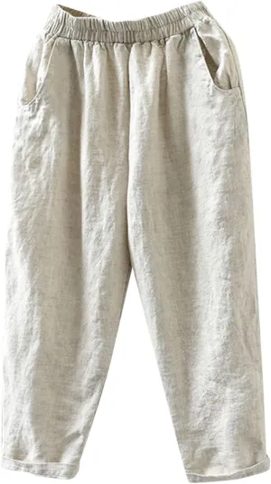 PTOLOCIF Cotton Linen Pants Women,Casual Cotton Linen Pants Lightweight Elastic Waist Pant Summer Lounge Drawstring Pants