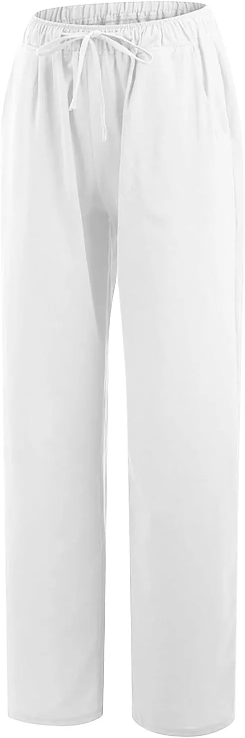 RKSTN Women's Cotton Linen Pants Summer Wide Leg Drawstring High Waist Palazzo Pant 2025 Casual Loose Trousers with Pockets