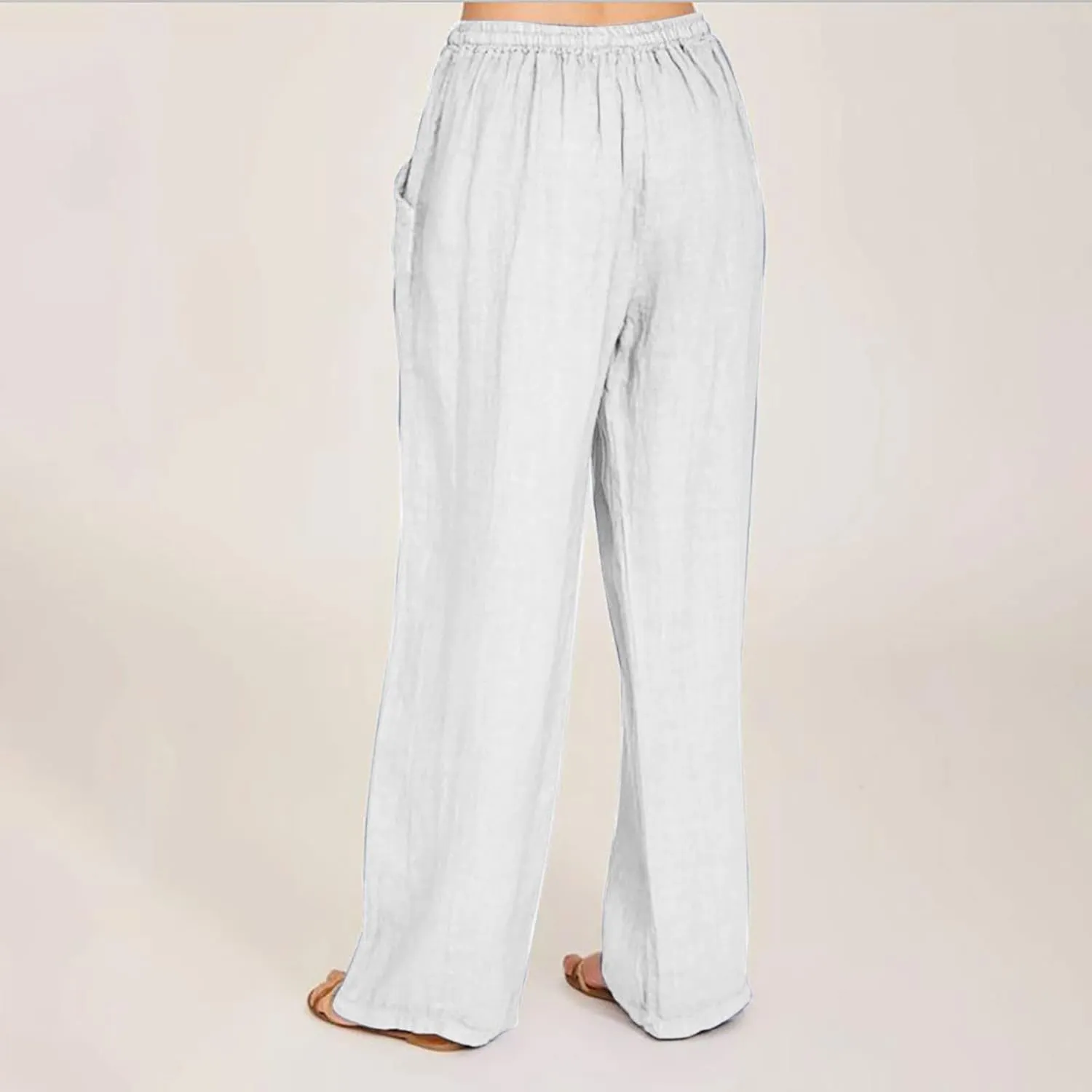 RKSTN Women's Cotton Linen Pants Summer Wide Leg Drawstring High Waist Palazzo Pant 2025 Casual Loose Trousers with Pockets