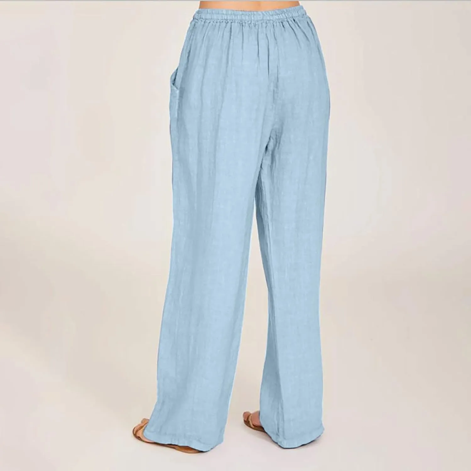 RKSTN Women's Cotton Linen Pants Summer Wide Leg Drawstring High Waist Palazzo Pant 2025 Casual Loose Trousers with Pockets