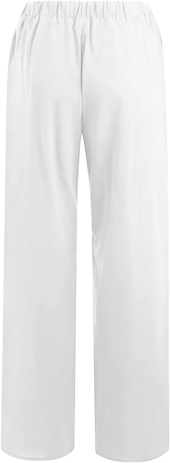 RKSTN Women's Cotton Linen Pants Summer Wide Leg Drawstring High Waist Palazzo Pant 2025 Casual Loose Trousers with Pockets