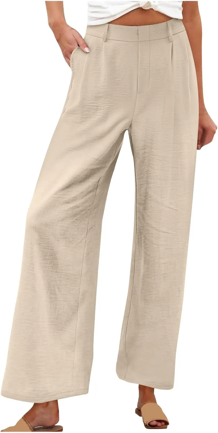 RKSTN Womens Loose Wide Leg Pants High Waist Straight Pants Casual Work Dress Pant Plain Trouser Pants with Pockets