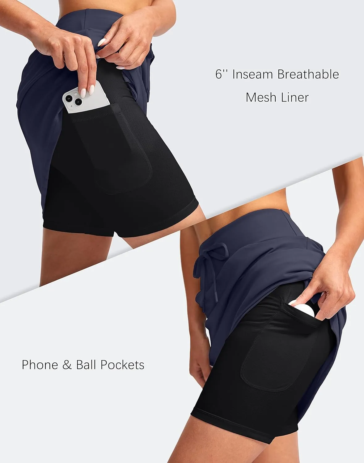 SANTINY Women's 20'' Knee Length Skorts Skirts 6 Pockets High Waisted Drawstring Long Athletic Tennis Golf Skirt Women