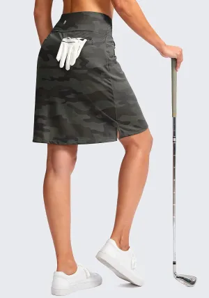 SANTINY Women's 20'' Knee Length Skorts Skirts 6 Pockets High Waisted Drawstring Long Athletic Tennis Golf Skirt Women