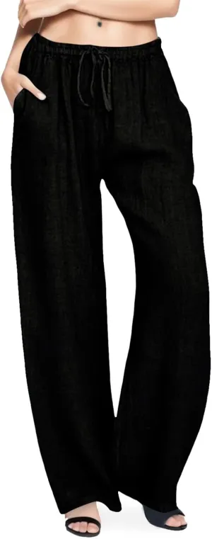 sdbrld Pantalones De Lino Mujer Verano Wide Leg Linen Pants for Women Linen Pants Linen Pants Women Summer,Womens Linen Pants with Pockets High Waist Adjustable Knot Casual Trousers (Z3-Black, S)