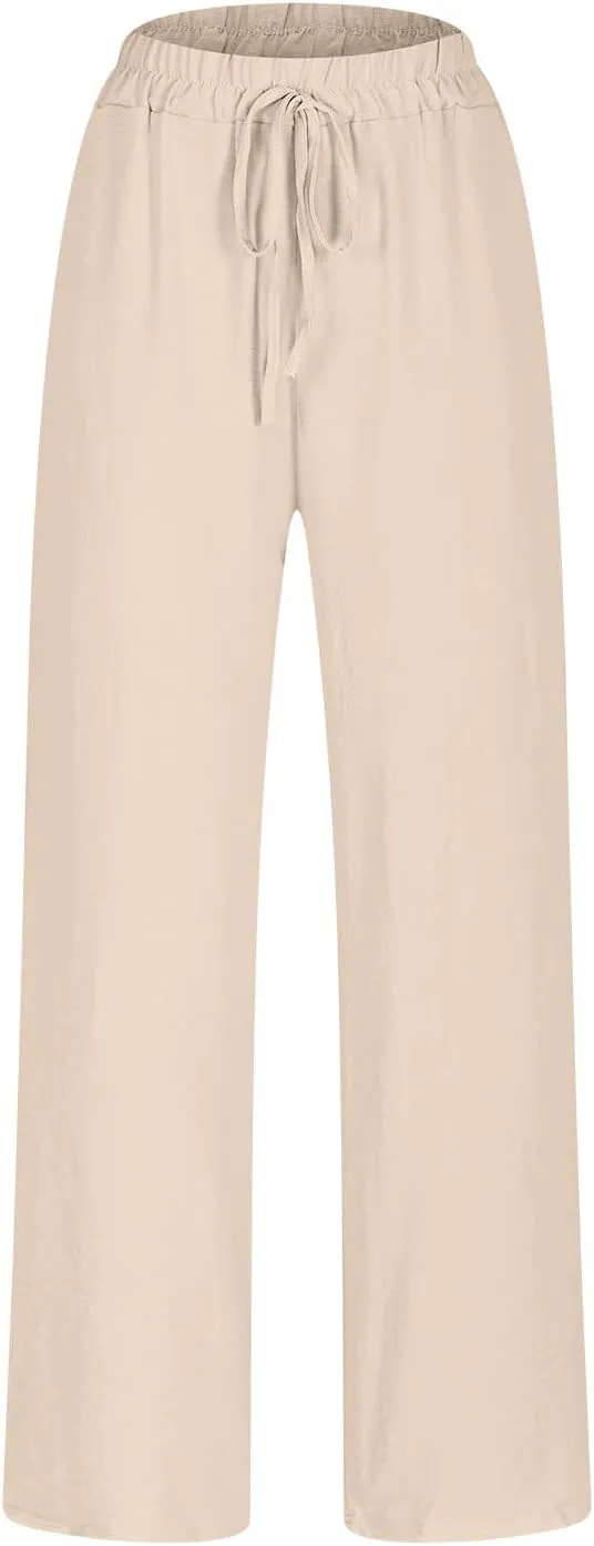 SHOPESSA Linen Pants for Women Drawstring high Waisted Capris with Pockets Solid Color Ladies capriswomen Linen Pants