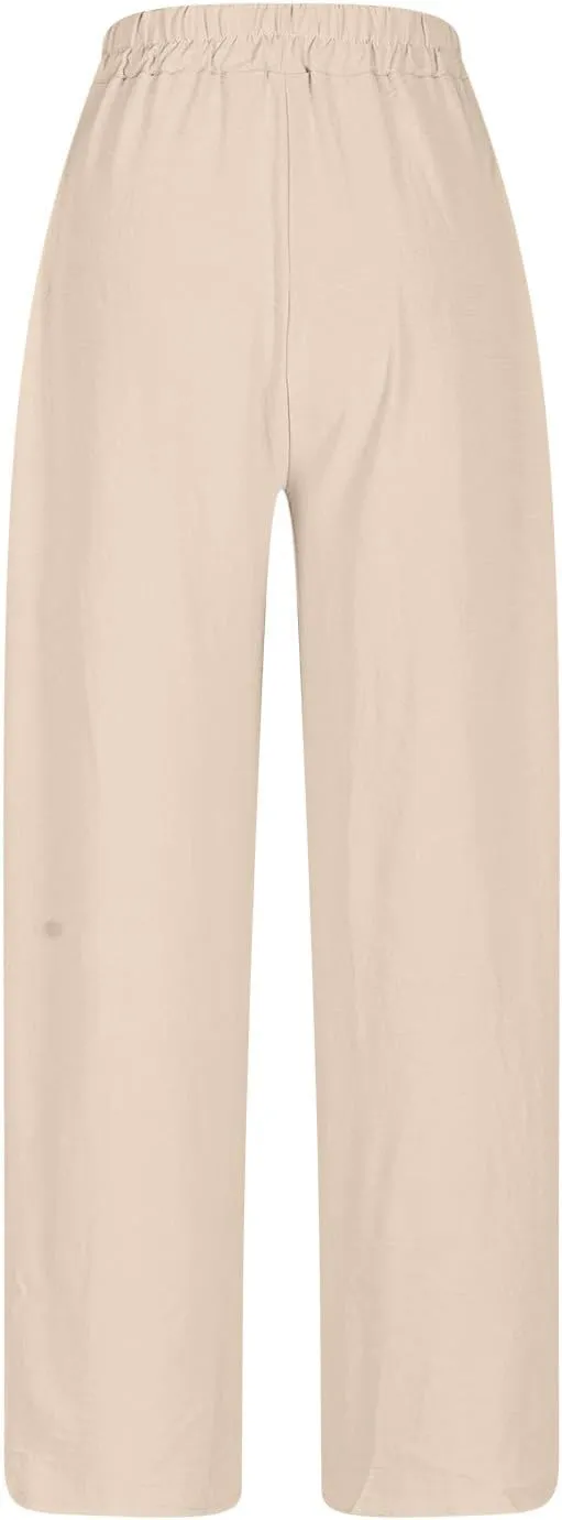 SHOPESSA Linen Pants for Women Drawstring high Waisted Capris with Pockets Solid Color Ladies capriswomen Linen Pants