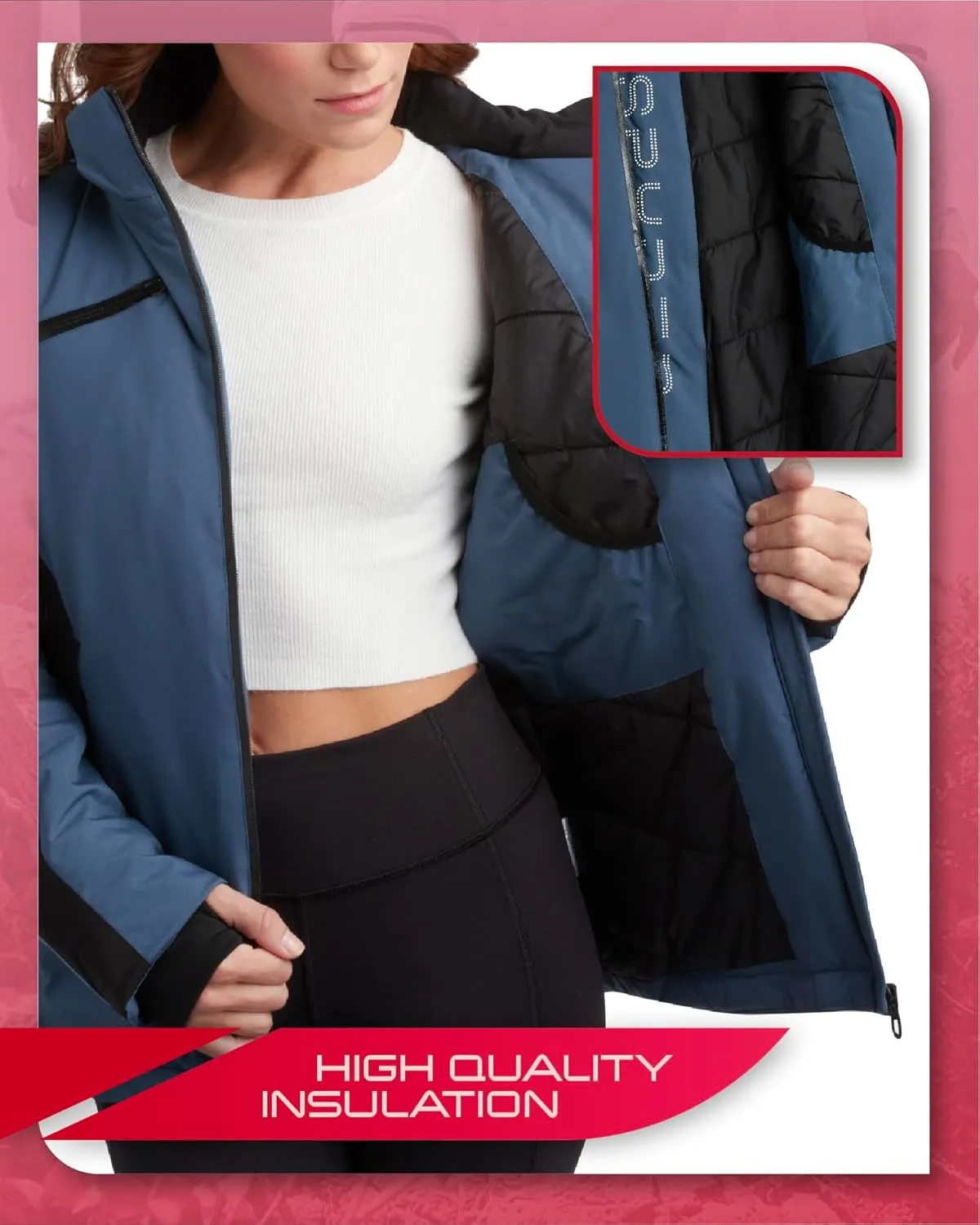 Spyder Women's Snow Jacket - Color Block Quilted Weatherproof Winter Ski Jacket for Women with Detachable Hood (Sizes: S-XL)