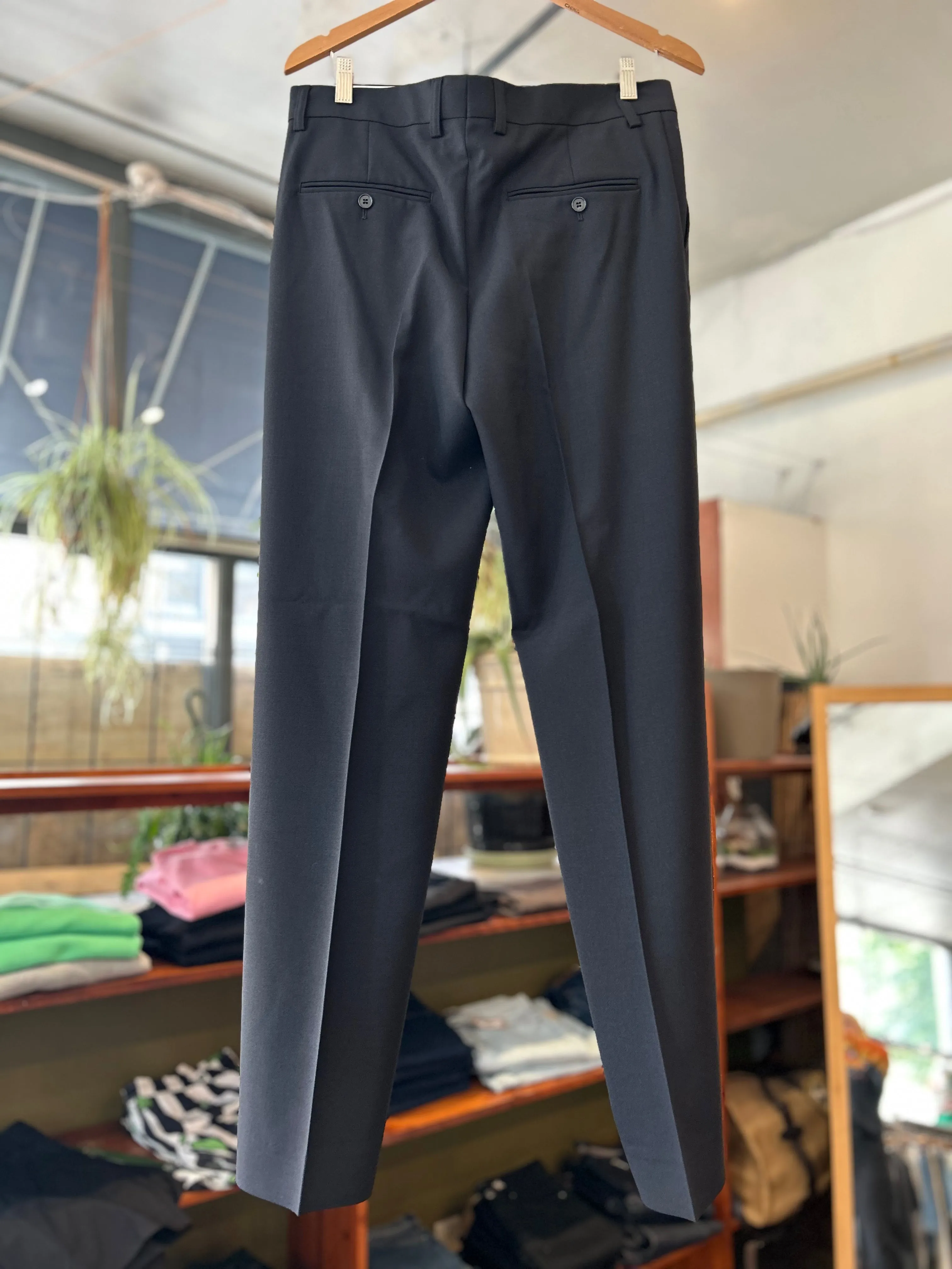 Straight Wool Trousers - Black