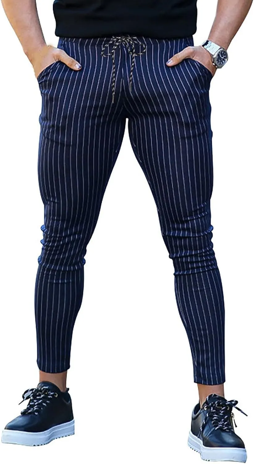 Striped Dress Pants for Men's Casual Daily Thin 2024 Lightweight Business Pants Lounge Slim Fit Work Trousers