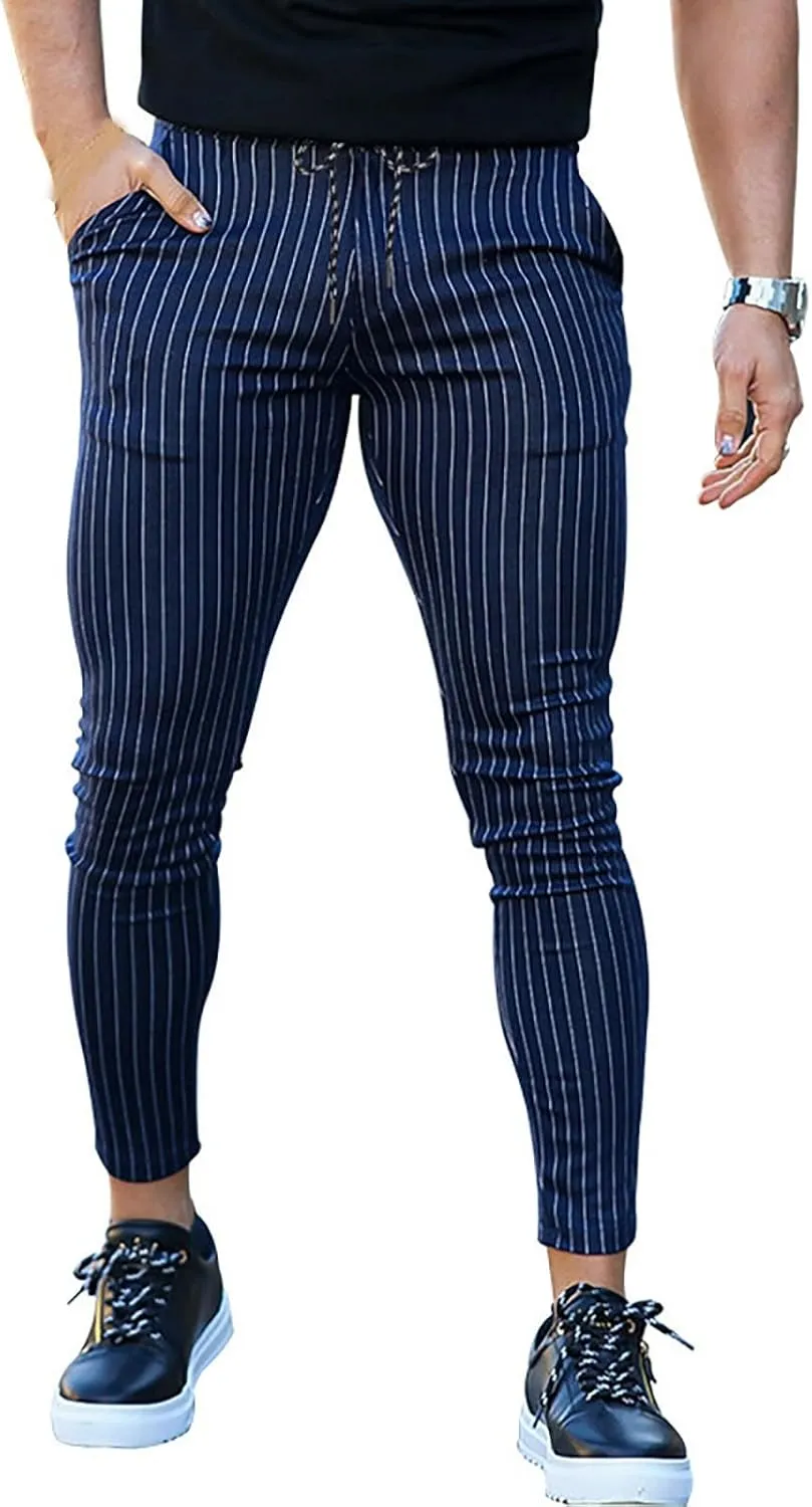 Striped Dress Pants for Men's Casual Daily Thin 2024 Lightweight Business Pants Lounge Slim Fit Work Trousers