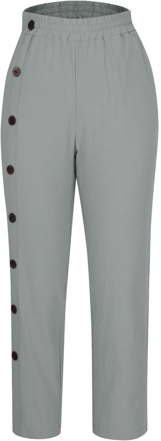 Summer Linen Cropped Trousers for Women Trendy Capris High Waist Straight Wide Leg Beach Pants Loose Slacks