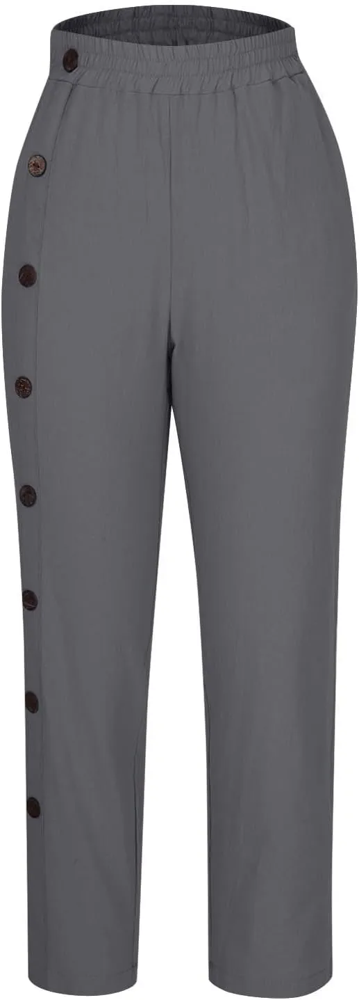 Summer Linen Cropped Trousers for Women Trendy Capris High Waist Straight Wide Leg Beach Pants Loose Slacks