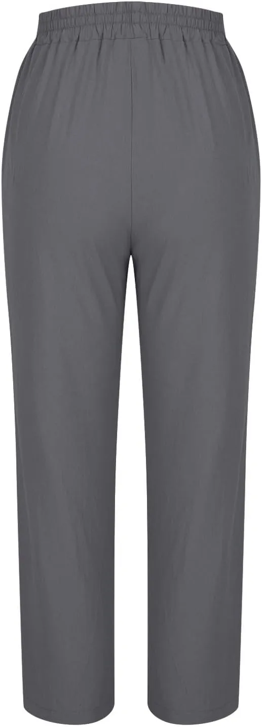 Summer Linen Cropped Trousers for Women Trendy Capris High Waist Straight Wide Leg Beach Pants Loose Slacks
