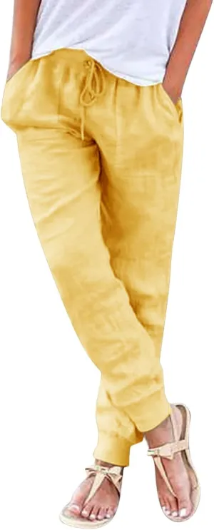 Summer Linen Pants For Women 2024 Pants Straight Leg Beach Pants Drawstring High Waist Comfy Trousers with Pockets