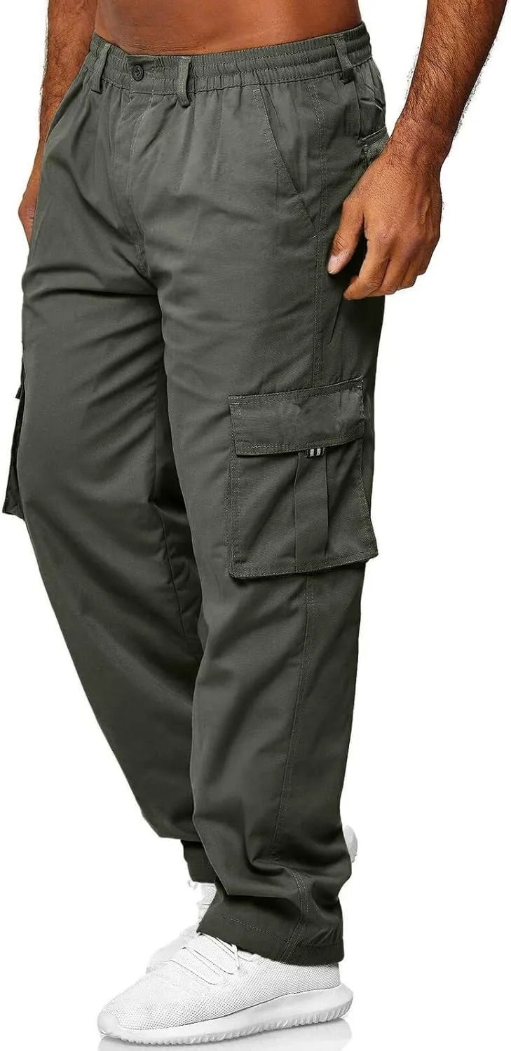 Sweatpant for Men with Pockets Workout Sports Pant Men's Cargo Pants Elastic Waist Joggers Solid Casual Multi Pockets