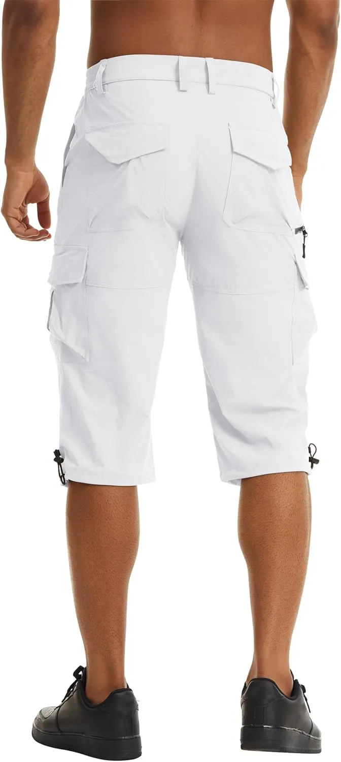 TACVASEN Men's Capri Pants 7 Pockets 3/4 Quick Dry Water Resistant Workout Hiking Summer Long Cargo Shorts Below Knee