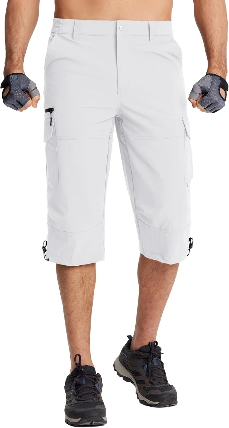 TACVASEN Men's Capri Pants 7 Pockets 3/4 Quick Dry Water Resistant Workout Hiking Summer Long Cargo Shorts Below Knee
