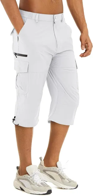 TACVASEN Men's Capri Pants 7 Pockets 3/4 Quick Dry Water Resistant Workout Hiking Summer Long Cargo Shorts Below Knee