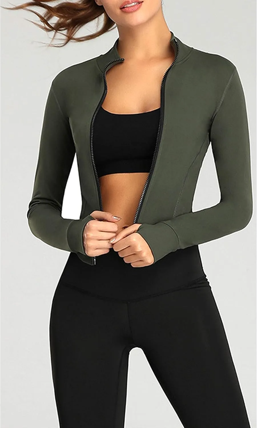 Tanming Women's Full Zip Seamless Workout Jacket Running Yoga Slim Fit Track Jacket