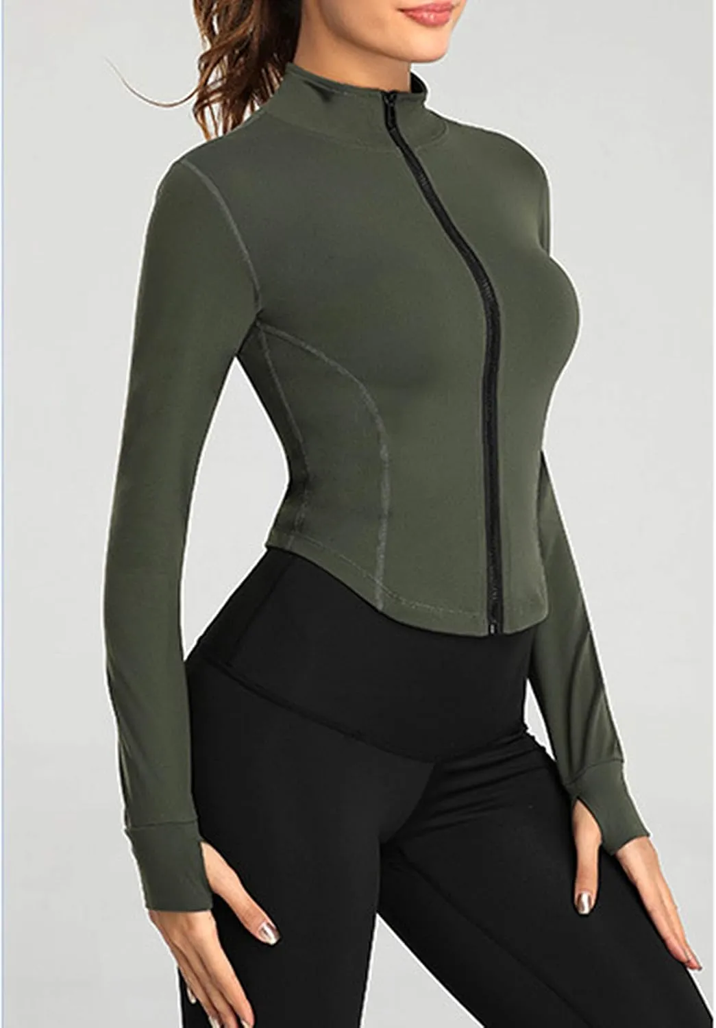 Tanming Women's Full Zip Seamless Workout Jacket Running Yoga Slim Fit Track Jacket