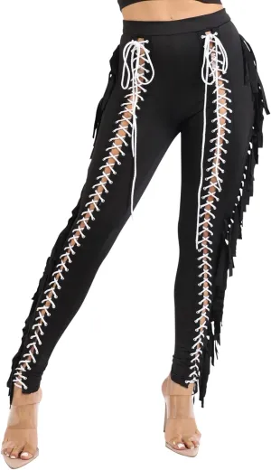 TOO HOT FASHIONS Women's Lace Up Pants High Waist Leggings Trousers Tights Skinny Stretch and Fit Curves Perfectly
