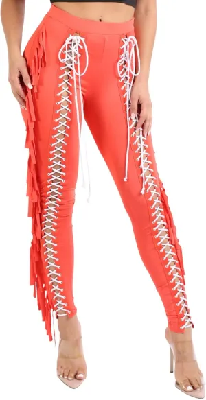 TOO HOT FASHIONS Women's Lace Up Pants High Waist Leggings Trousers Tights Skinny Stretch and Fit Curves Perfectly