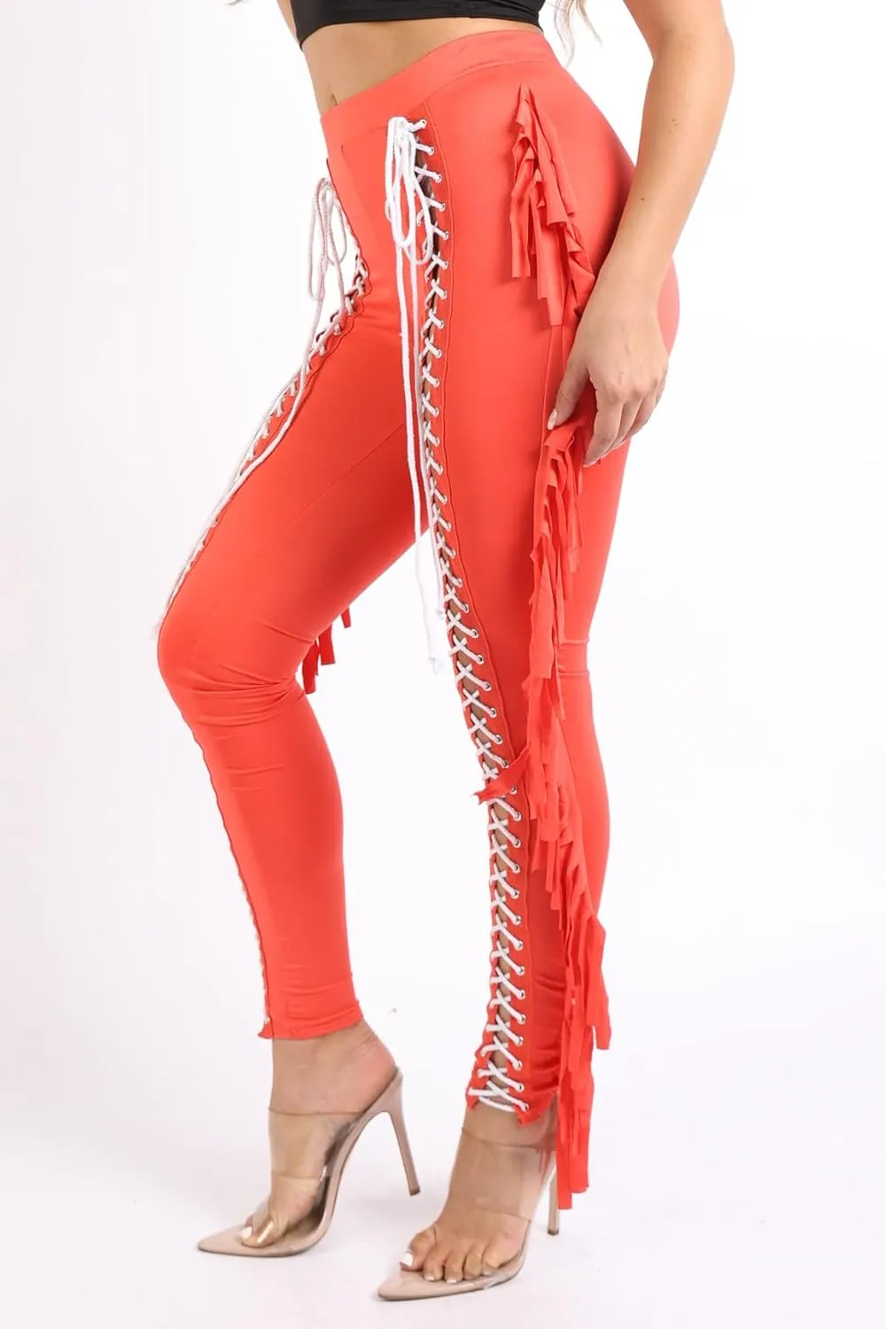 TOO HOT FASHIONS Women's Lace Up Pants High Waist Leggings Trousers Tights Skinny Stretch and Fit Curves Perfectly