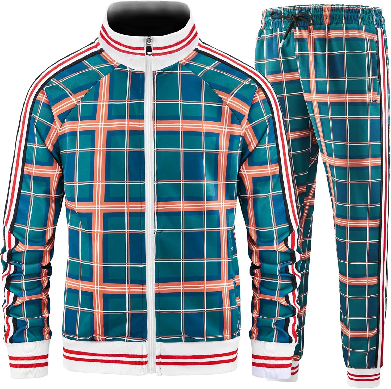 Track Suits for Men Set Plaid Tracksuit Mens Sweatsuits 2 Piece Sport Jogger Sweat Suits Clothes Jogging Outfits