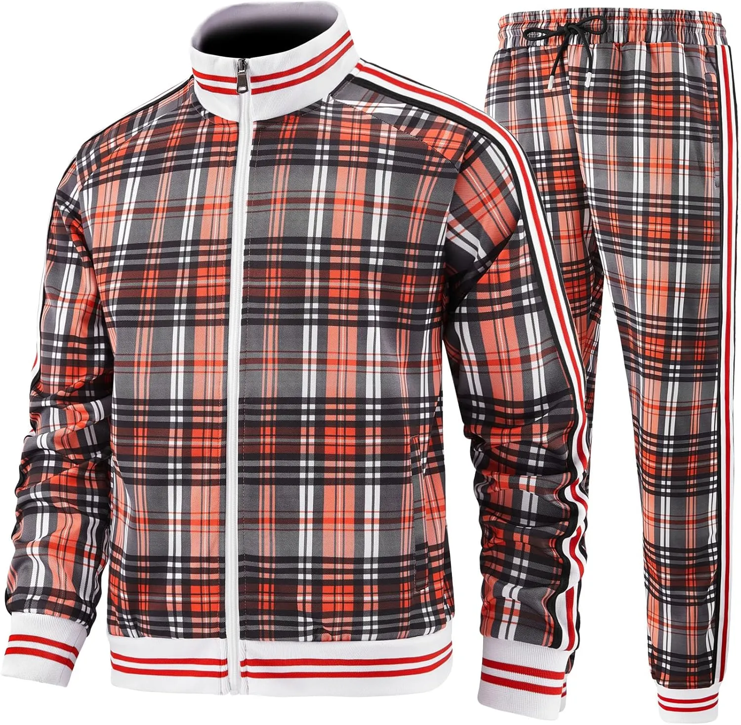 Track Suits for Men Set Plaid Tracksuit Mens Sweatsuits 2 Piece Sport Jogger Sweat Suits Clothes Jogging Outfits