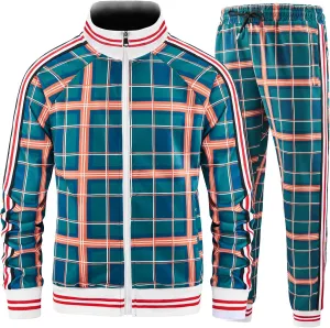 Track Suits for Men Set Plaid Tracksuit Mens Sweatsuits 2 Piece Sport Jogger Sweat Suits Clothes Jogging Outfits