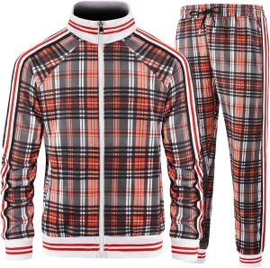 Track Suits for Men Set Plaid Tracksuit Mens Sweatsuits 2 Piece Sport Jogger Sweat Suits Clothes Jogging Outfits