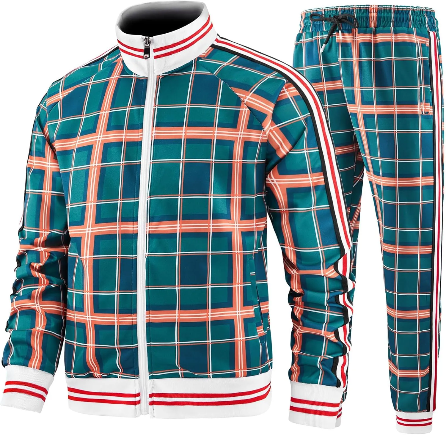Track Suits for Men Set Plaid Tracksuit Mens Sweatsuits 2 Piece Sport Jogger Sweat Suits Clothes Jogging Outfits