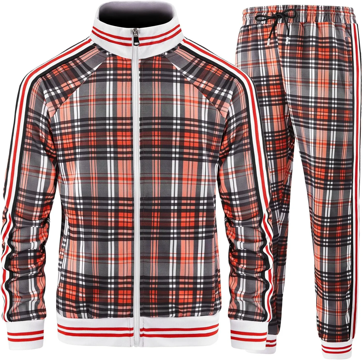 Track Suits for Men Set Plaid Tracksuit Mens Sweatsuits 2 Piece Sport Jogger Sweat Suits Clothes Jogging Outfits