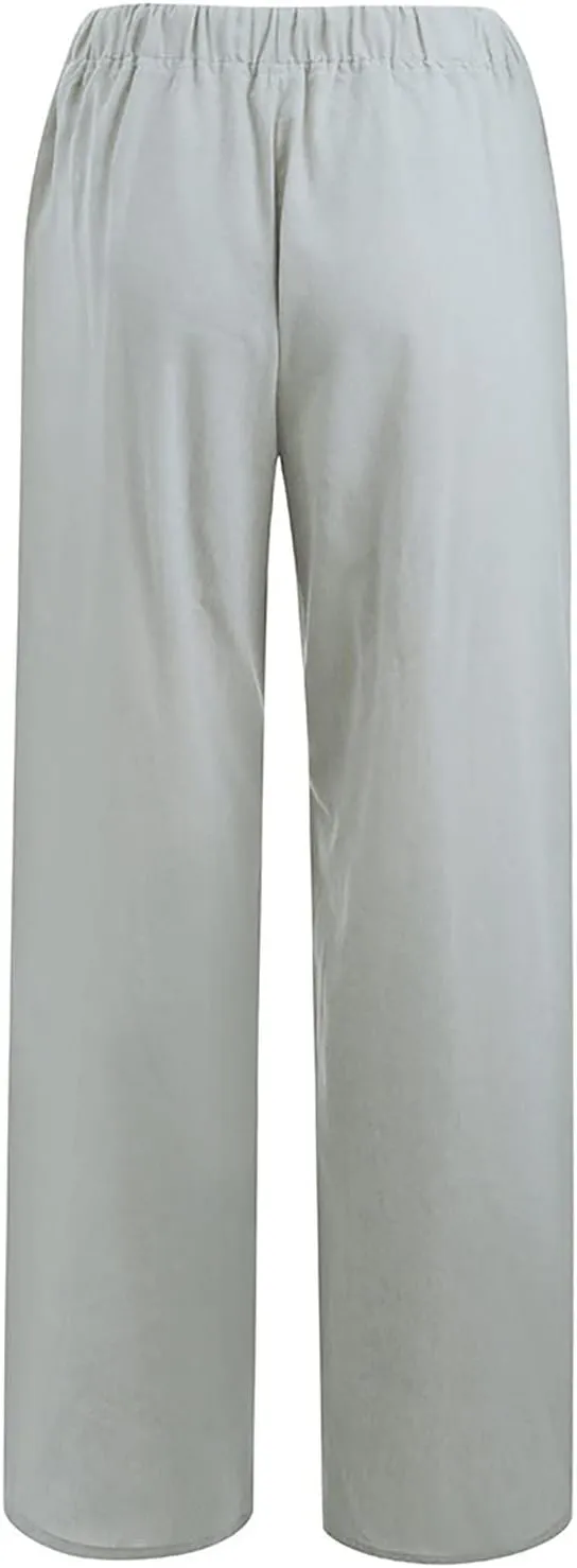 Trousers Pants For Women Elastic Waist Linen Pants Summer Boho Linen Pants Lounge Drawstring Solid 2024 Sweatpants