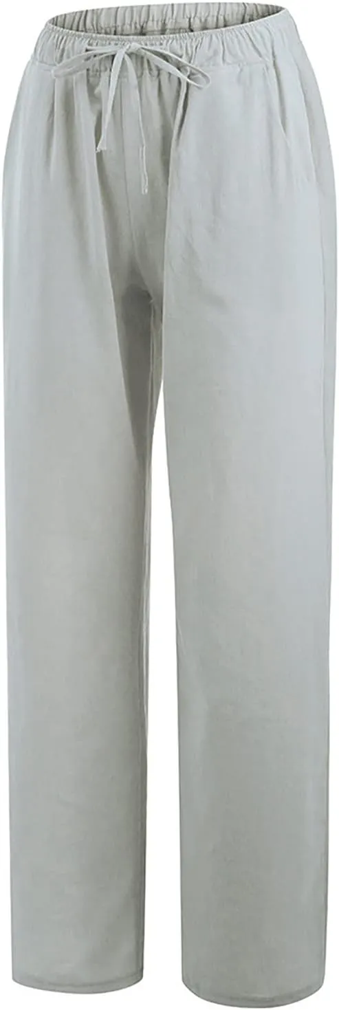 Trousers Pants For Women Elastic Waist Linen Pants Summer Boho Linen Pants Lounge Drawstring Solid 2024 Sweatpants