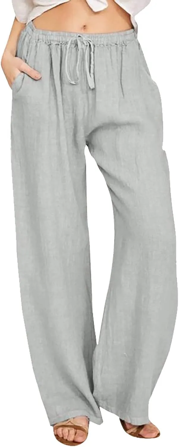 Trousers Pants For Women Elastic Waist Linen Pants Summer Boho Linen Pants Lounge Drawstring Solid 2024 Sweatpants
