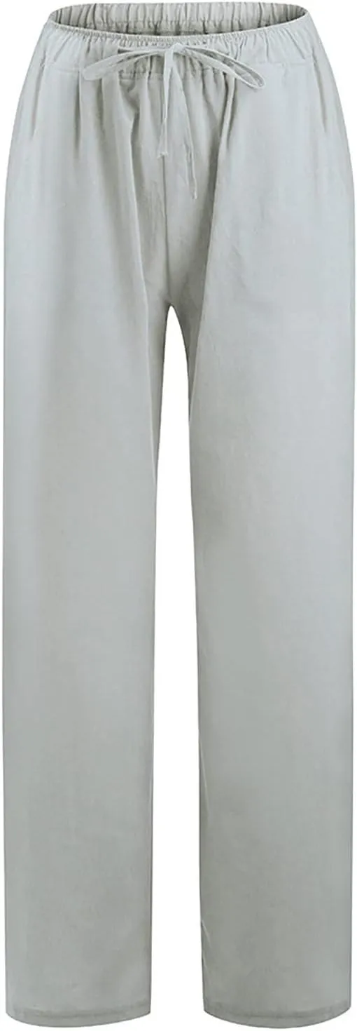 Trousers Pants For Women Elastic Waist Linen Pants Summer Boho Linen Pants Lounge Drawstring Solid 2024 Sweatpants