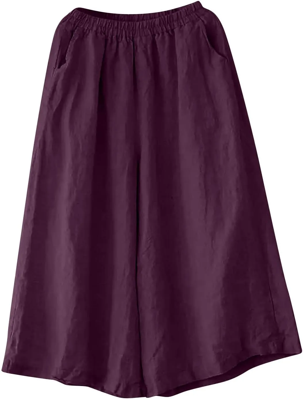 Uillui Women's Cotton Linen Summer Palazzo Pants Flowy Loose Elastic Waist Trousers Cropped Wide Leg Lounge Pant with Pocket