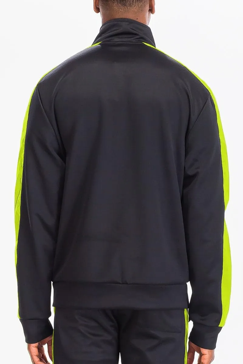 WEIV Mens Track Jacket Classic Regular Fit Side Stripe Track Jacket Zip Up Zipper Active Workout Top Casual