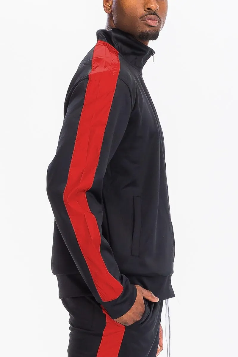 WEIV Mens Track Jacket Classic Regular Fit Side Stripe Track Jacket Zip Up Zipper Active Workout Top Casual